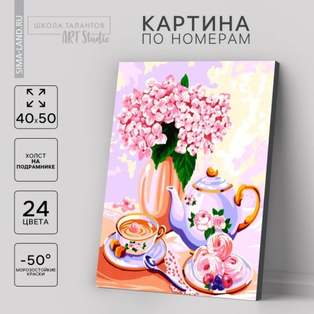 Picture on numbers on a canvas with a subframe "Morning tea party", 40 x 50 cm