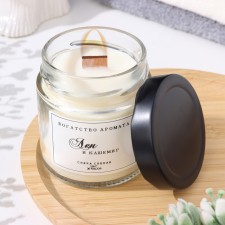 Aromatic candle made of soy wax in a bank, 150 g, wooden wick, flax and cashmere