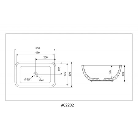 ABBER RECHTECK AC2202MB sink, overhead, 500x390x140 mm, black, matte-4