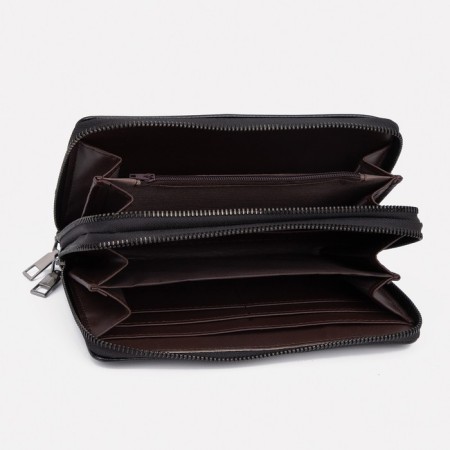 Male purse on lightning, department for bills, for maps, for coins, black color-2