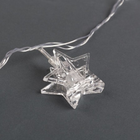Garland “thread” 4.5 m with nozzles “clothespins-stars”, IP20, transparent thread, 20 LED, glow warm white, 220 V-4