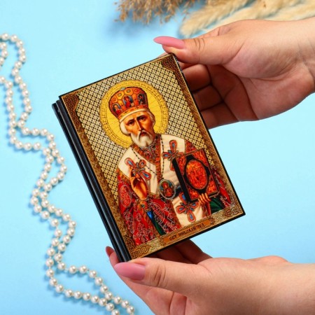 Casket "St. Nicholas the Wonderworker" 10 × 14 cm, lacquer miniature-2