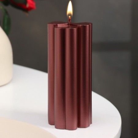 Candle-cylinder "four-leaf", 4.5x10.5 cm, wine, metallic, 6 hours