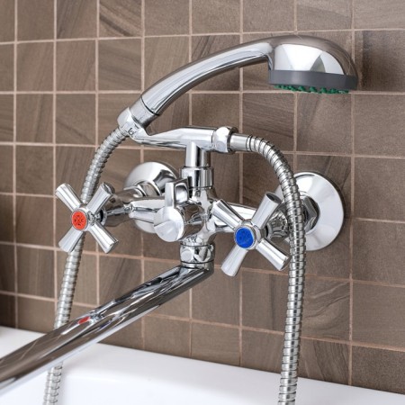 Bath mixer "RMS" SL138-140P, pour 350 mm, shower set, zinc, chromium-2