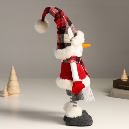 Interior doll "Snowman in a vest with a snowflake and a checkered cap" 44 cm-1