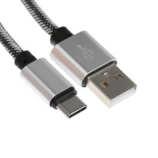 Type- C cable - usb, 2.1 a, nylon braid, 2 meters, silver