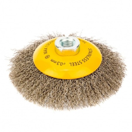 Denzel Ushm brush, 125 mm, M14, plate, twisted stainless wire 0.3 mm