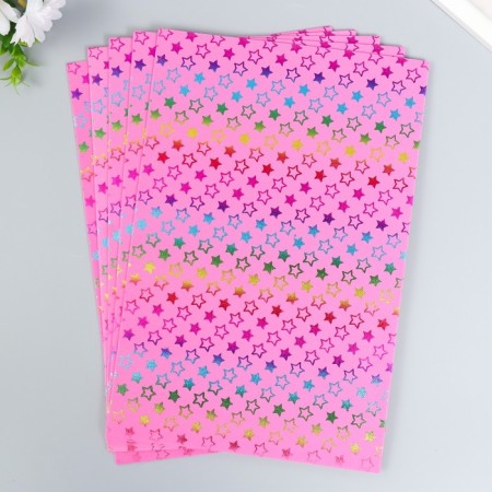 Foamiran "Golden stars on bright pink" 2 mm format A4 set of 5 sheets-1