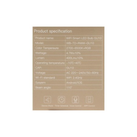 Smart light bulb MOES WB-TD-RWWW-GU10, Wi-Fi, GU10, 4.7W, 345 lm, multi-colored-2