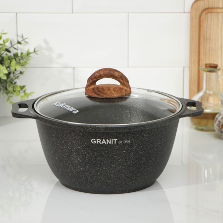 Pan Granit Ultra, 3 l, d = 22 cm, h = 12.5 cm, glass cover, anti -stick coating