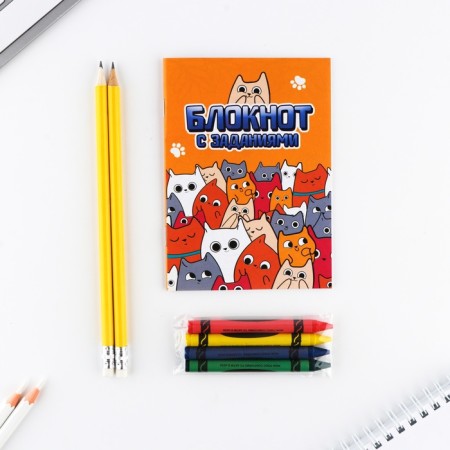 Set: notebook A6, pencils (2 pcs.) And wax crayons (4 pcs.) "For those who have paws"-1