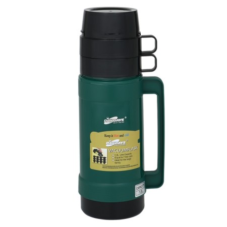 Thermos 1 l, with a glass flask, 2 circles, 13.5 x 32 cm, green