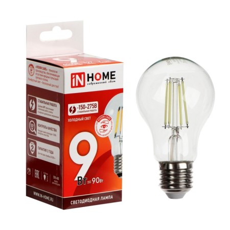LED lamp In Home Led-a60-Deco, 9 W, 230 V, E27, 6500 K, 810 lm, transparent