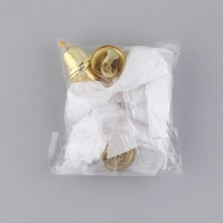 A bell on a pin with a bow for graduation, white, d = 2.6 cm-4