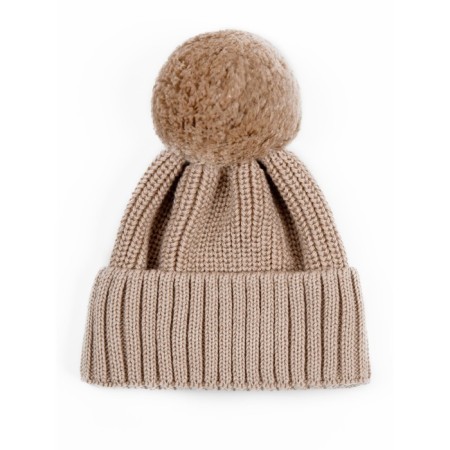 A cap with a lapel and a pompom Children's Amarobaby Pure Love Muffin, size 38-40 cm, beige color-5
