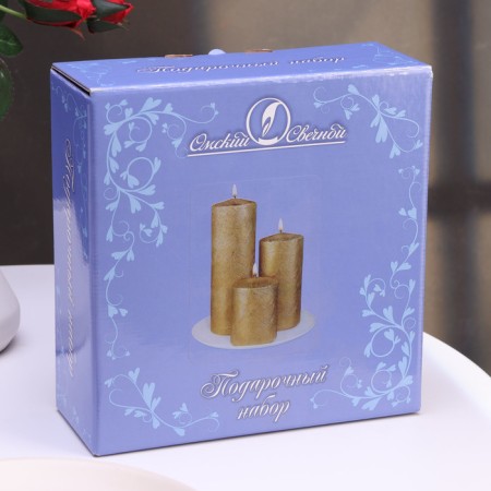 Set of candles-cylinders on the stand "Interior", 3 pcs, gold-3
