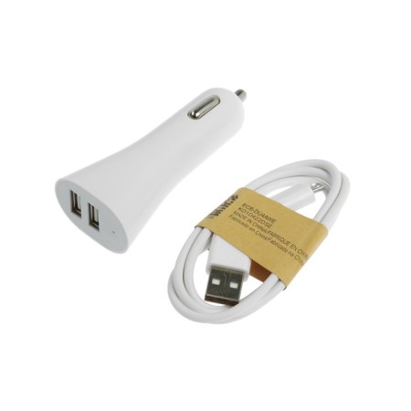 Automobile charger Luazon UC-40, 2 USB, 2A, MicroUSB cable, 1 A, 1 m, white