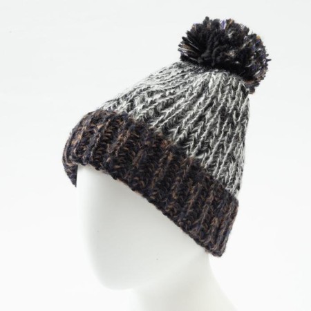 Minaku cap knitted with pompom and gateway, gray color, size 52-54
