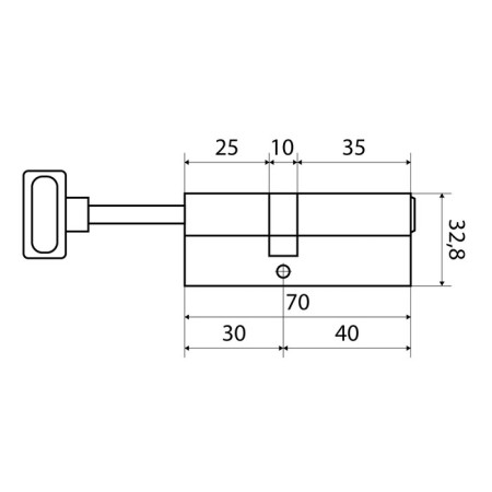 Cylinder mechanism standard MAX, 70 mm (40x30S), 5 keys, key/rod, matte nickel-2