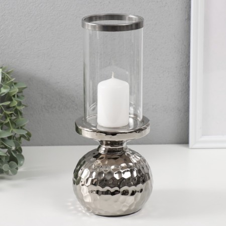Ceramics candlestick, glass for 1 candle "Lodzhuar" d = 8 cm silver 10.5x10.5x26 cm-3