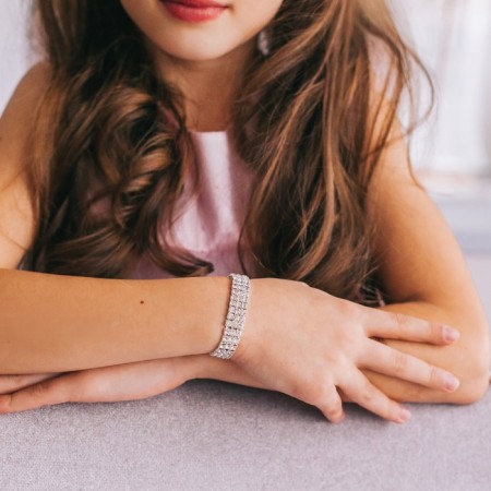 Bracelet Children's "chosen" ice, 3 rows, white color in silver, d = 5 cm-2
