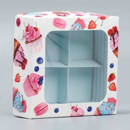 Box for sweets, confectionery packaging, 4 cells, “for you”, 10.5 x 10.5 x 3.5 cm-1