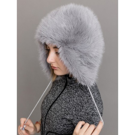 Children's fur cap, size 52, gray color-3