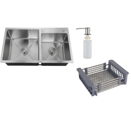 Kitchen sink "RMS" MR-7843, mortise, thickness 3.0 and 1 mm, basket, dispenser, satin