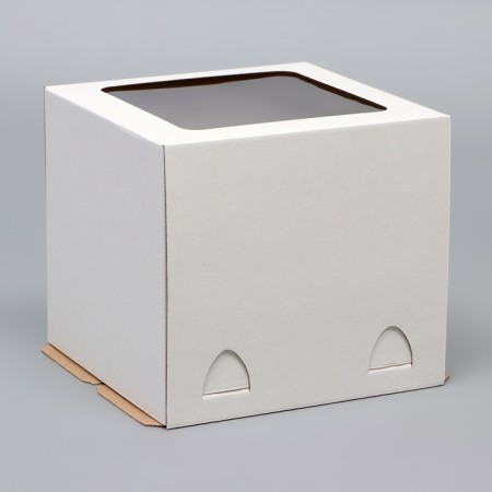 Box for the cake, with a window, without handles, white, 24 x 24 x 22 cm