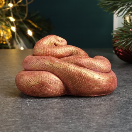 New Year. Symbol 2025. Figure "Snake Leia" burgundy with gilding, 4x6.5x7.5cm-3