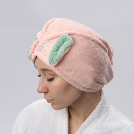 Cup for drying the hair of the Dolyan "Ears", microfiber, with a button, pink color-5