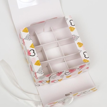 Gift box team with the window "Multi -colored hearts", 11.5 x 11.5 x 5 cm-3