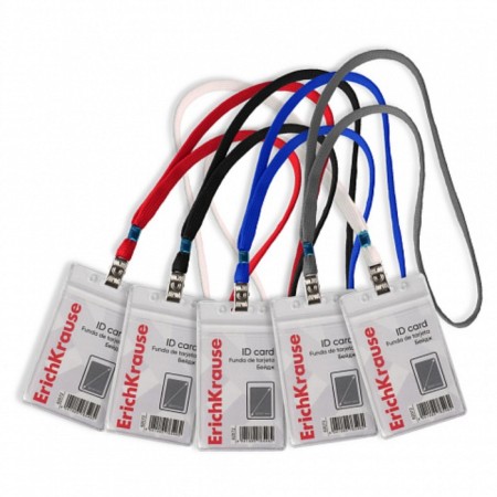 Badge vertical 62 x 91 mm, erichkrause transparent case, textile tape, mix color