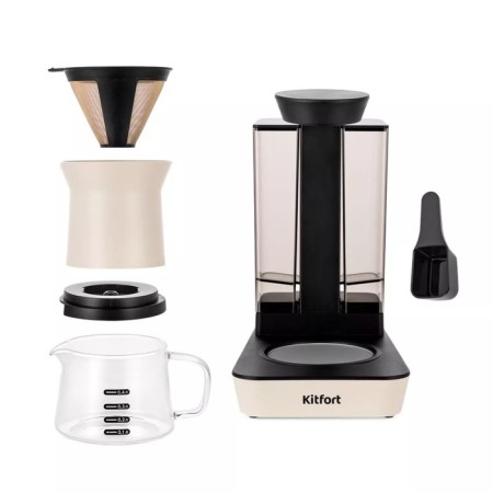 Coffee machine KitFort KT-7190, drip, 680 watts, 0.48/0.4 l, beige-black-7