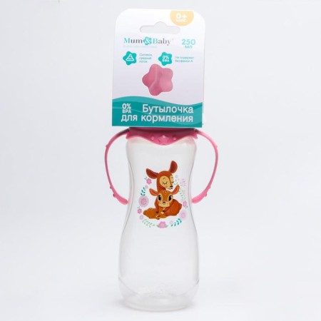 A bottle for feeding “Reindeer: mothers and babies”, classic throat, 250 ml., 0 months, fitted, with handles-6
