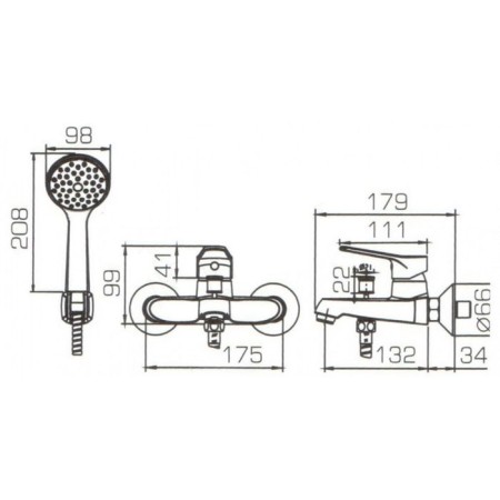 Bravat ECO 7F611147C-B bath mixer, with short surge and shower watering can-2