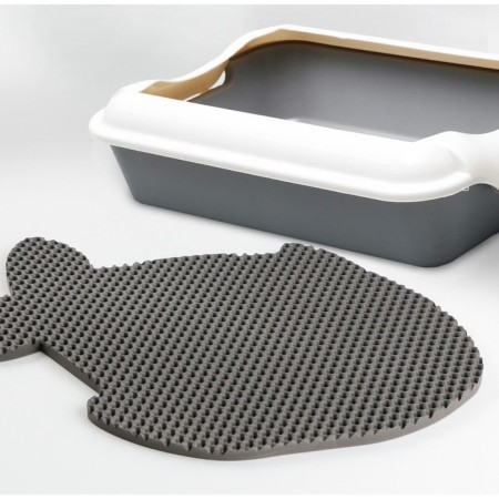 Rug for a bowl and a tray "Fish", gray, 42x32 cm