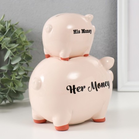 Piggy bank ceramics "Two pigs - pyramid" 19.5x12x18.8 cm-1