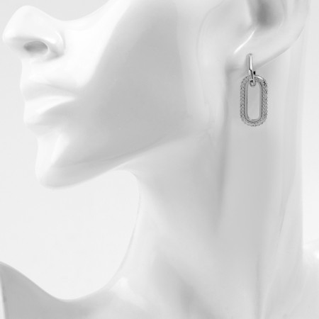 Earrings Metal "Chains" two links, white color in silver-3