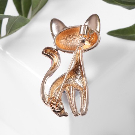 Brooch "Cat" painted, color in gold-2