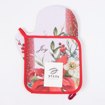 Set of kitchen. Ethel "Poinsettia": 19x19 cm, mittens-seizure 20x28 cm, 100% HL-3