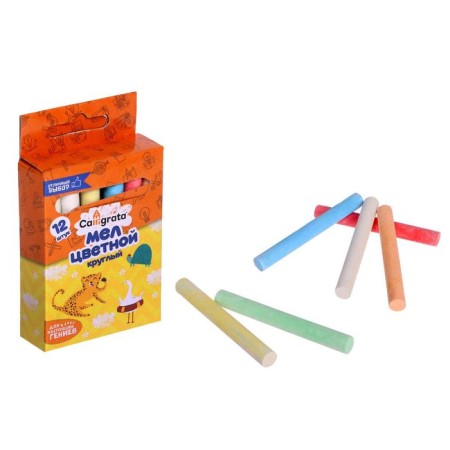 School chalk, color, set 12 pieces, round, in a cardboard box