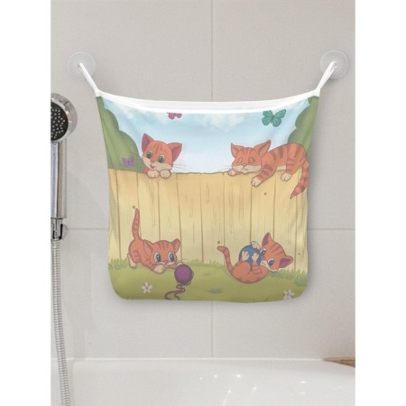 Organizer in a bath on suction cups “playful kittens”, for storing toys and trifles, size 33x39 cm