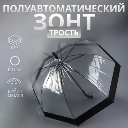 Umbrella - semi -automatic cane "Kant", 8 spokes, r = 43 cm, black/transparent color