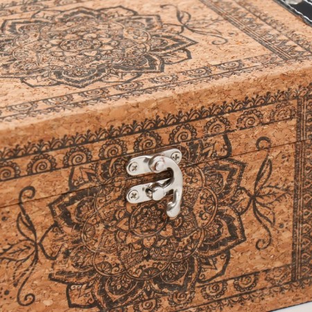 Casket wood to the leatherette under the cork "Pattern Flower Mehendi Flower" 24x14x12 cm-1