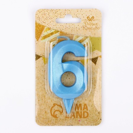 Candle in the Cake "Fine", number "6", blue metallic, 6.5 cm-2
