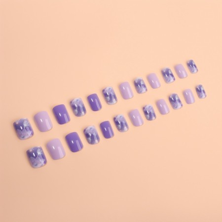 Lilac overhead nails, 24 pcs, with adhesive plates, soft square shape, lilac-1