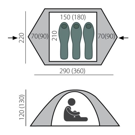 Tent, Trekking Cloud 3, Green, 3-seater series-1