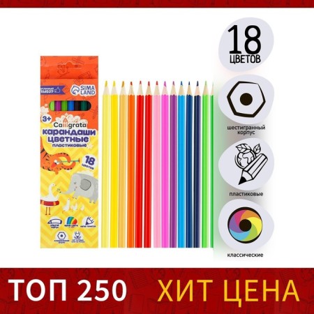 Pencils of 18 flowers Calligrata, economical, sharpened, hexagonal, plastic, cardboard packaging, euro suspension-1