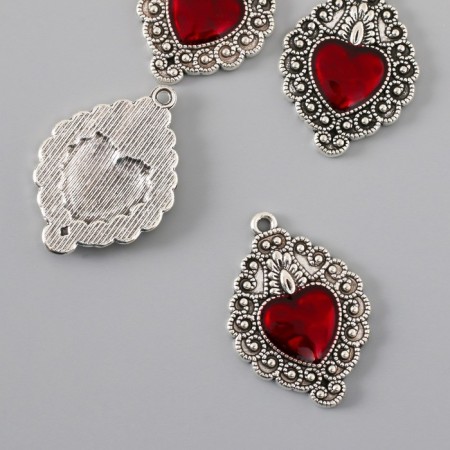 Decor for creativity Metal "Red Heart of the openwork" silver enamel set 4 pcs 3.5x2.4 cm-1